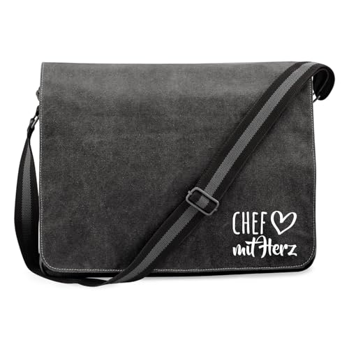 Huuraa Umhängetasche Chef mit Herz 14 Liter Black Canvas Laptoptasche Geschenkidee