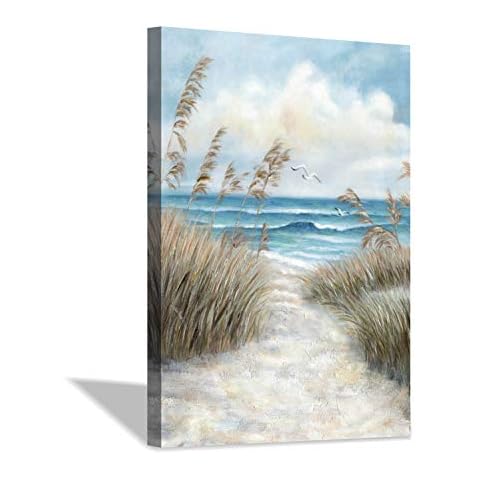 Hardy Gallery Seascape Canvas Abstract Wall Art: Beach Path Artwork to the Sea Abstract Coastal Artwork Painting for Bedroom (36'' x 24'' x 1 Panel) Cover