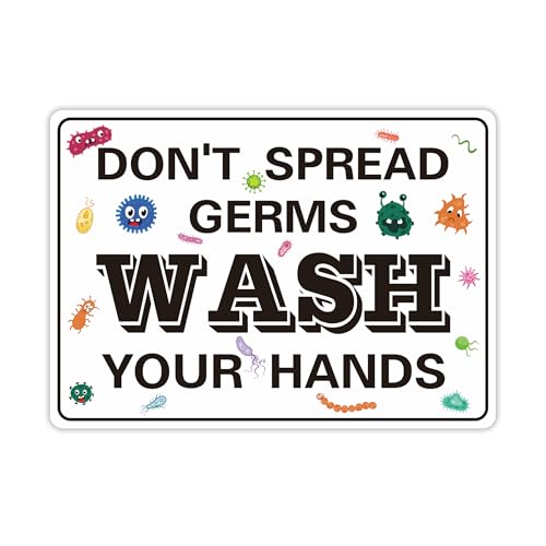 Wash Your Hands Dont Spread Germs Sign Self-Adhesive Waterproof Vinyl Hand Washing Reminder Sticker Decor for Business Bathroom Restaurant Office Schools Home 11x7.8Inch