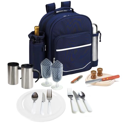 Picnic at Ascot - Zaino da picnic deluxe attrezzato per 2 persone con servizio caffè, refrigeratore e porta vino isolato - Navy