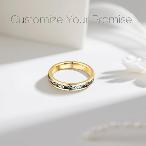 Tungsten Wedding Bands for Women, 4mm Imitated Meteorite Inlay Wedding Rings Classic Black & Gold Ring Comfort Fit Jewelry Gift for Her Size 5-102