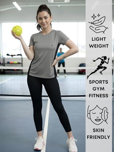 Image of White Moon Gym Tshirt for Women Workout Dry Fit t Shirt Sports Tshirt | Gym Tops for Woman | Lightweight Round Neck Breathable Half Sleeve Activewear Running Yoga Tops for Woman