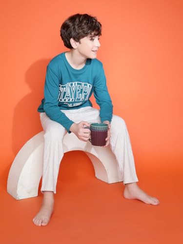 Image of Li'l Tomatoes Boys 100% Cotton Light Winter Night Suit | Full Sleeve Printed T-Shirt & Pyjama Set | Soft & Breathable Sleepwear | 9-16 Years
