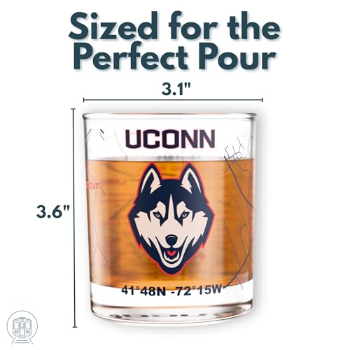 Image of Greenline Goods - University of Connecticut Huskies College Whiskey Glasses (Set of 2), 10 oz - Full-Color Logo + Campus Map