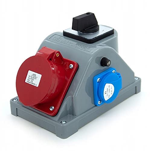 ELS Elektrotechnika - Toma de pared (32 A, 5 P, 1 x 230 V, interruptor 0-1 en una sola carcasa. Distribuidor de alimentación para exteriores y obras, talleres y fábricas, IP44