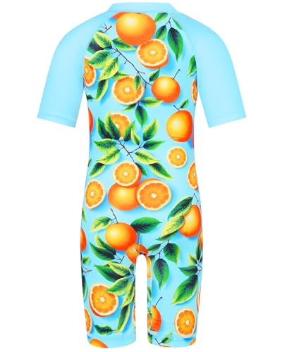 Image of TFJH E Short Sleeve Girls Swimsuits UV 50+ One Pieces Zipper 2-14Y | From beach vacations and pool parties to cruises and water parks, this colorful floral swimsuit is her summer favorite