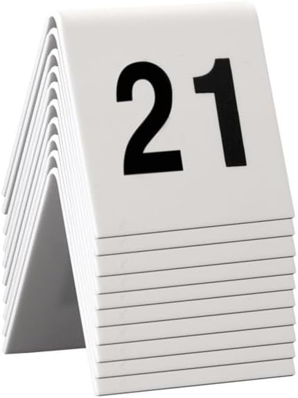 Securit Table Signs, Numbers 21-30, 4 x 4 x 5 cm (TN-21-30), TN-21-30-WT