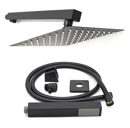 Chuveiro Ducha Quadrada com Chuveirinho e Desviador, Preto Fosco