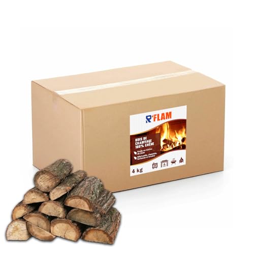 Bois de Chauffage 100% Chêne – Bûches 25 cm – Bois Sec Haute Performance – Idéal poêle, cheminée, Barbecue, braséro – R’FLAM - 4 KG