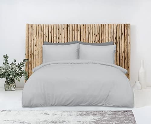 Sleepdown 100% Bamboo Cotton Plain Grey Duvet Cover Quilt Pillow Cases Bedding Set Soft Easy Care - Double (200cm x 200cm