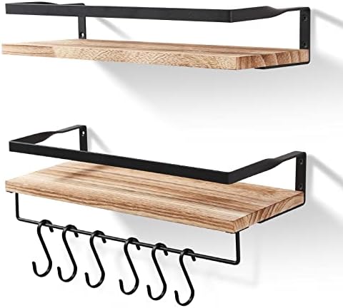 himaly Lot de 2 étagères murales flottantes rustiques en Bois pou...