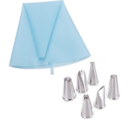 KINGSO 6 Pcs Douille Inox + Poche Pâtisserie A Douille Silicone Crème Décoration Gâteau