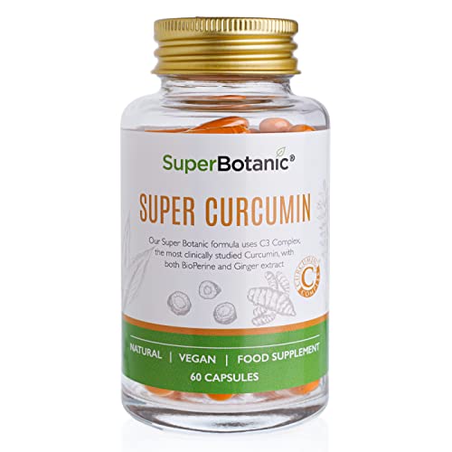 Super Botanic Curcumin Capsules 500mg 60 Vegan Capsules | Curcumin C3 Complex with Bioperine & Ginger Extract | 33,000mg Turmeric Supplements Equivalent | 100% Natural & Made in The UK