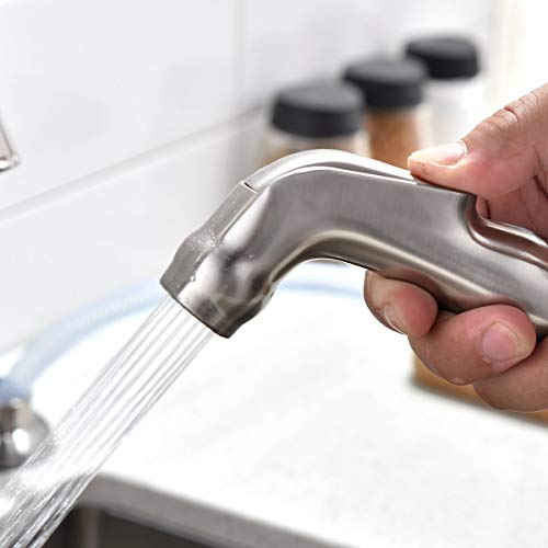 SHACO Modern Two Handle High Arc Brushed Nickel Kitchen Faucet, Stainless Steel 360 Swivel Kitchen Faucet with Side Sprayer