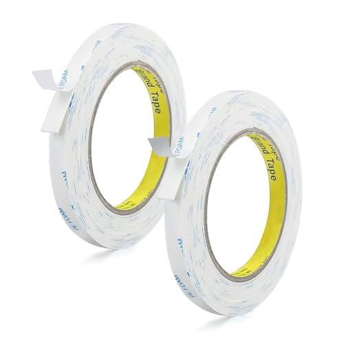 2 Rollen 3m Doppelseitiges Klebeband, Klebestreifen Wasserdichtes Weiß Doppelklebeband Schaumstoff Pe Selbstklebend 6m Länge,1cm Breite Für Home Und Auto Dekorationen