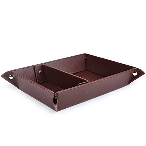 Valet Tray Jewelry Organizer,PU Leather Watch Box Coin Change Key Tray for Storage Coffee