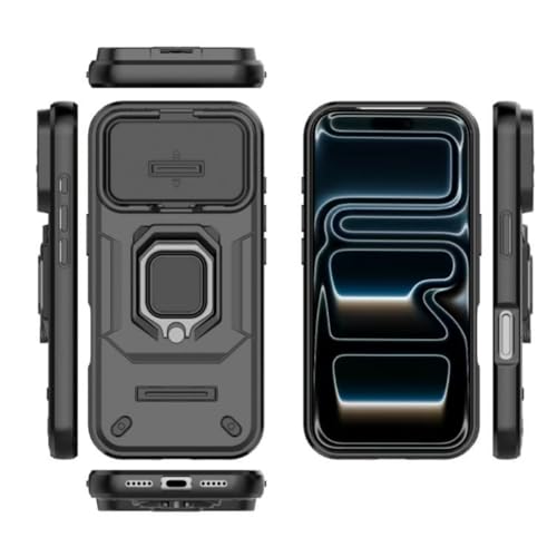 Image of SHINESTAR Tough Armor iPhone 17 Pro Bumper Back Case Cover | Ring Holder & Sliding Camera Shield Cover | 360 Degree Protection Back Case Cover for iPhone 17 Pro (Black)