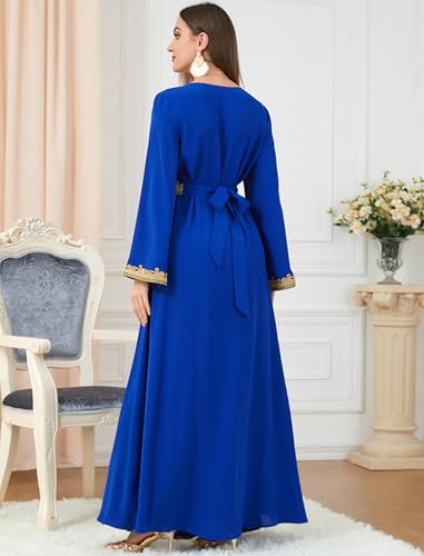 Image of FYMNSI Women Muslim Abaya Dress Islamic Dubai Modest Lace Belted Dress Abayas Kaftan Eid Prayer Clothes Arabian Maxi Robe