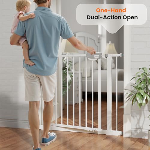 Auto-Close Baby Gate for Stairs & Doorways Dog Gate - Adjustable Steel Safety Gate with Dual Lock, Fits 29"-33" Wide, Pressure Mount No Drilling (White, 30-33" W x 30" H) - Image 6