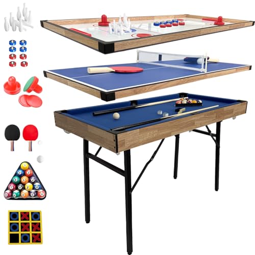 Mesa multijuego 6 en 1 Plegable con Billar, Hockey, Tenis de Mesa, Bolos, tejo y Tres en Raya con Todos los Accesorios (1,2 m)