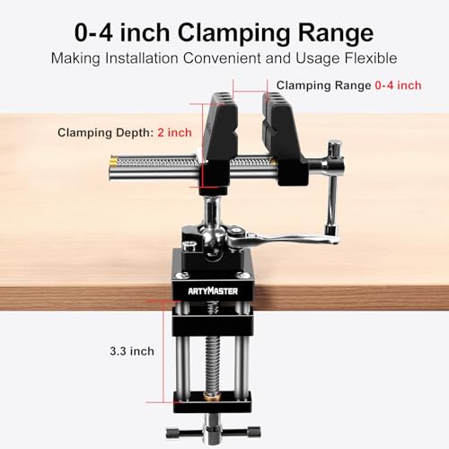 Image of ArtyMaster 360 Rotating Bench Vise with Quick-Release Ratchet Wrench - Versatile Woodworking & Pipe Vise for Home Improvement - 4 Inch Workbench Vise for Carving, Repair & DIY Projects (WT117A)