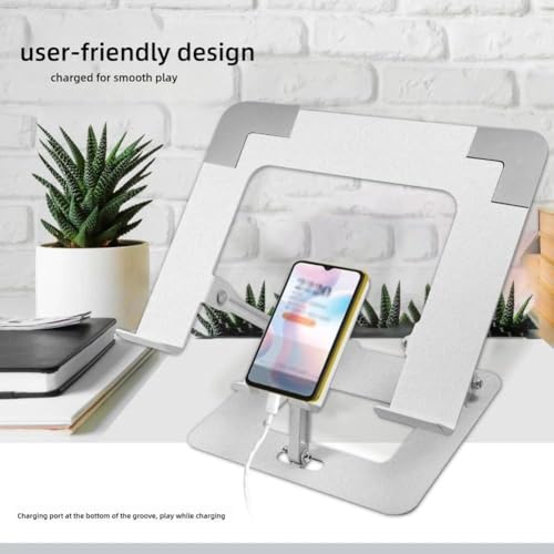 Image of Adjustable Laptop Stand with Mobile Holder, Ergonomic Foldable Metal Laptop Riser Desk, Ventilated & Sturdy Compatible for 15.6 Inch Laptops, MacBook, HP, Dell, Acer, Lenovo, Notebook Stand