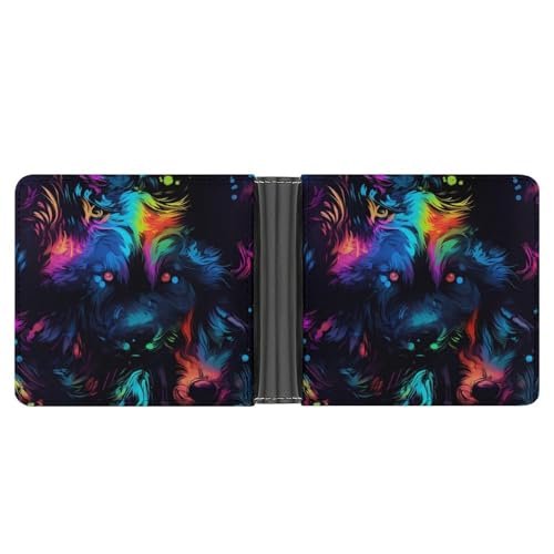 Colorful Wolf Funny Billfold Wallet Credit Card Holder Slim Passcase Pouch Purse for Men Women