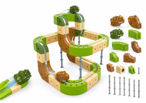 Image of TOYSTODAY Magnetic Building Block Track Car Set for Kids 3+ | DIY Construction Race Track Toy with Magnetic Blocks & Track Cars | STEM Learning Educational Toy Gift for Boys & Girls (Dino 59 PCS)