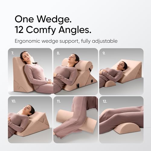 Image of Frido Adjustable Wedge Max Cushion, 12-Way Adjustable Pregnancy Pillow & Leg Elevation Pillow, Relieves Neck, Back & Shoulder Pain, Great for Reading, Sleeping & Relaxing | Light Caramel