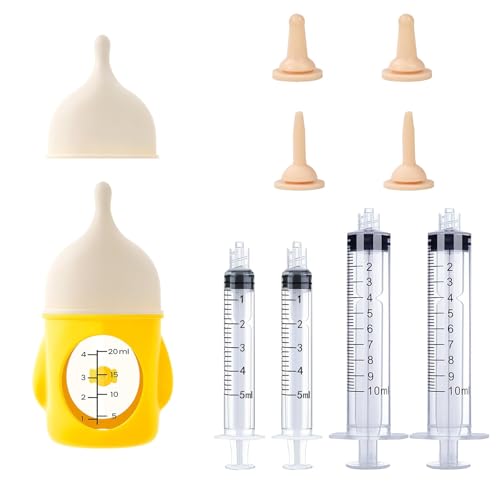 Yoogeer Silicone Nursing Bottle + Feeding Syringes for Kittens & Small Animals – Includes Feeding Nipples, Syringes, 20ml Bottle for Puppies, Rabbits, Newborn Animals – BPA-Free, Reusable, Anti-Leak