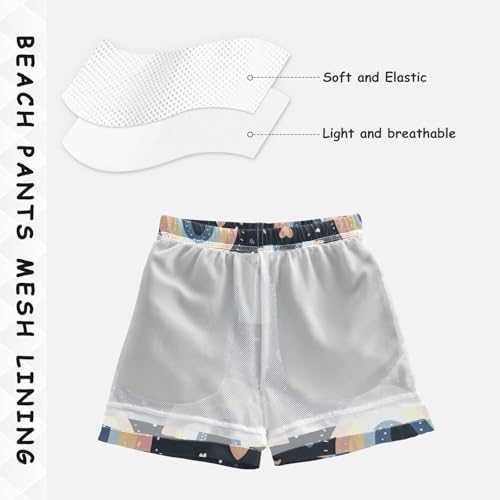 Pigsaly Boys Swim Trunks Dots Boho Rainbow Hearts Boys Board Shorts Swimsuit Swimwear Summer Bathing Suit 5T4