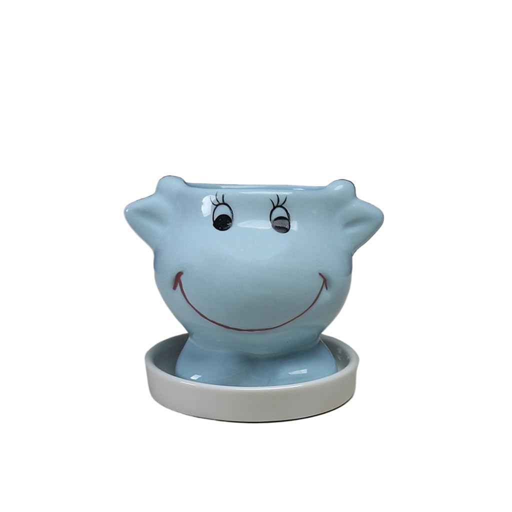 GELASIGE Flower Pots Creative Cow Succulent Flowerpot, Home Decoration Ornaments, Desktop Ceramic Flowerpot With Tray Outdoor Flower Pots(B)