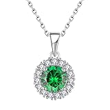JO WISDOM Women Necklace,925 Sterling Silver Halo Pendant with Chain with 3A Cubic Zirconia May Birthstone Emerald Color for Girl Women