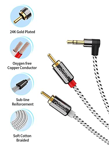 CableCreation 3.5mm to RCA Cable, Angle 3.5mm Male to 2RCA Male Auxiliary Stereo Audio Y Splitter Gold-Plated for Smartphones, MP3, Tablets, Speakers, Home Theater, HDTV, 6FT/1.8M
