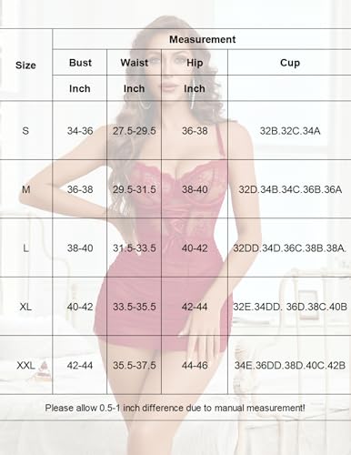 Avidlove Women's Lingerie Sexy Lace Nightwear Spaghetti Strap Nightgown Babydoll Chemise (Dark Red, Small) - image 6
