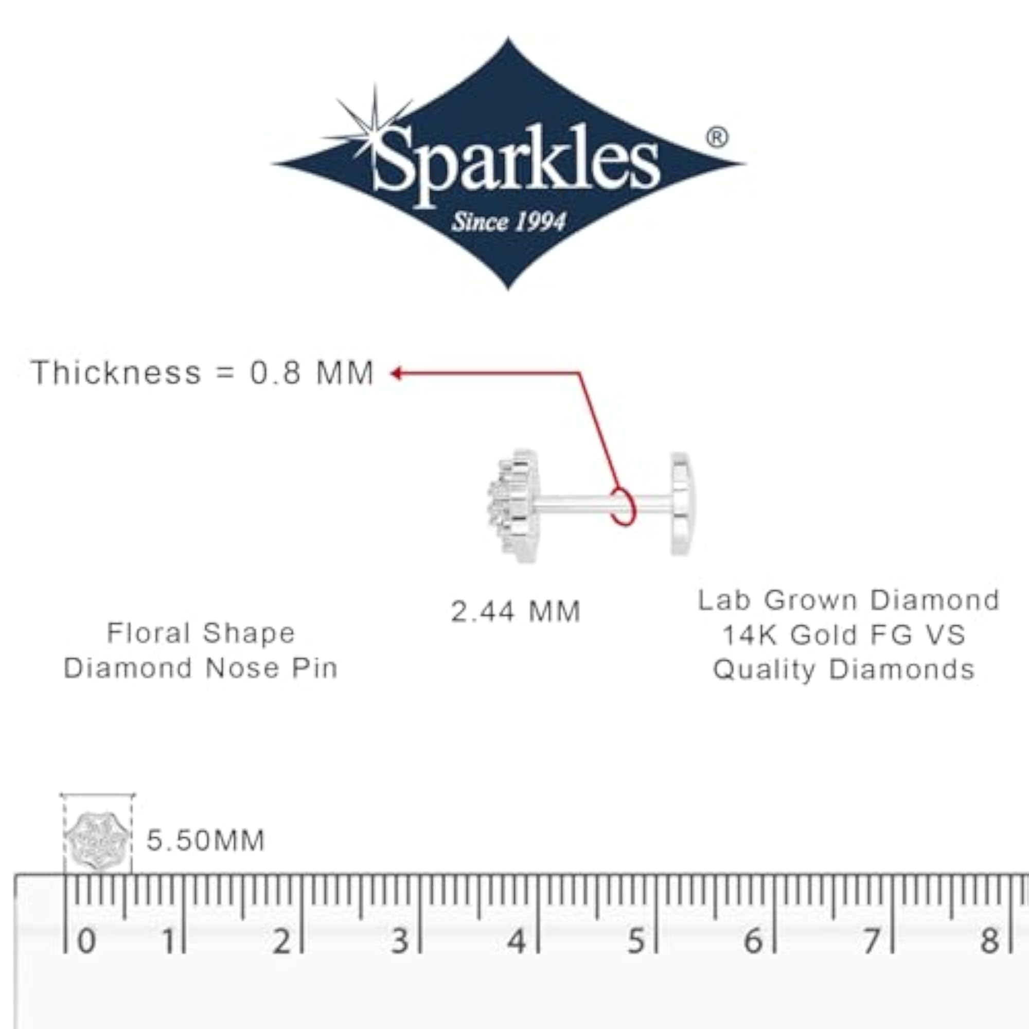 Women's Lab Grown Diamond Aurora Spark Nose Pin, 0.04ct