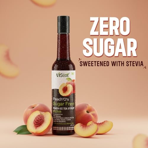 Image of VISTEVIA Sugar Free Peach Iced Tea Syrup,Diabetic And Keto Friendly - Sweetened Naturally With Stevia - Contains Real Peach Puree And Darjeeling Tea,Delicious To Taste,(470m) Serves 25-30 Glasses