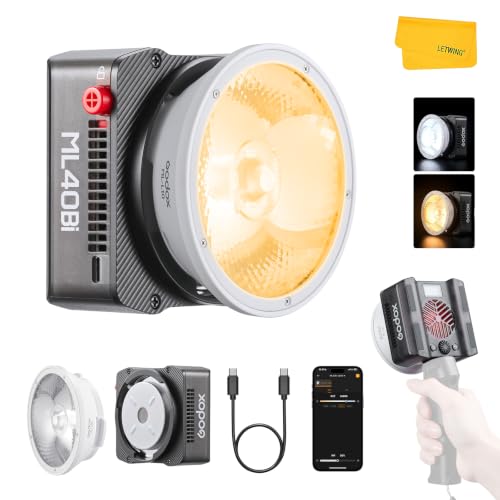 Image of Godox ML40Bi Mini COB Video Light 40W, 26400lux@1m, Handheld Portable Bi-Color COB LED Continuous Output Lighting w /Built-in 4800mAh Battery, CRI /TLCI 96+ 0-100%, 11FX, NFC APP Photography Spotlight
