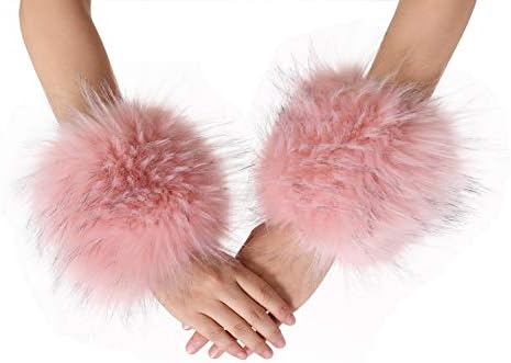 La Carrie Women's Snakeskin Print Faux Fur Wrist Cuffs