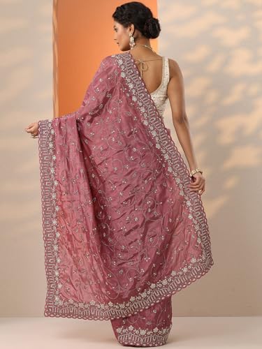 Image of Libas Embroidered Organza Saree With Unstitched Blouse Piece