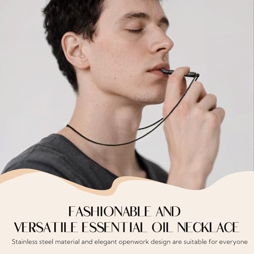 Meditation Breathing Necklace for Anxiety Relief - Stainless Steel Anxiety Necklace with Cotton Wicks - Openwork Essential Oil Necklace Fragrance Diffuser - Office Meditation Tool for Women & Men3