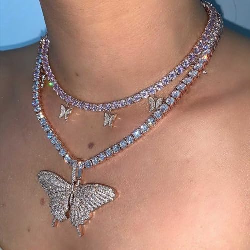 EARENT Butterfly Necklace Silver Rhinestone Choker Necklaces Jewelry for Women2