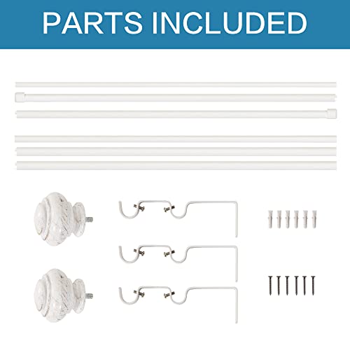 H.VERSAILTEX Elegant Window Treatment Telescoping Double Curtain Rod Set with Classic Cap, 3/4-Inch Diameter, Adjusts from 66 to 120 Inches, White