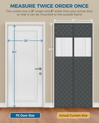 Image of Augblinds Thermal Insulated Door Curtain, Viewing Window, 36 x 82, Gray | Quilted Oxford fabric, insulated cotton fill, magnetic center opening, helps reduce cold drafts at front, back and side doors