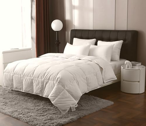 Vico Casa® COMFORT Piumino matrimoniale in piuma e piumino naturale d'oca bianca soffice e caldo - Fodera in cotone / 250x200cm per materasso matrimoniale, 4 punti di calore