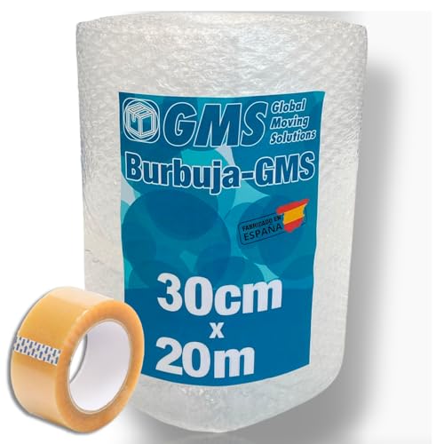 GMS - Rollo Burbuja 30cm x 20m + Precinto - Rollo Burbuja Mudanza - Rollo Burbuja Embalaje - Burbuja Mudanza, Envio y Embalaje - Papel Burbuja (30cm x 20m+Precinto)
