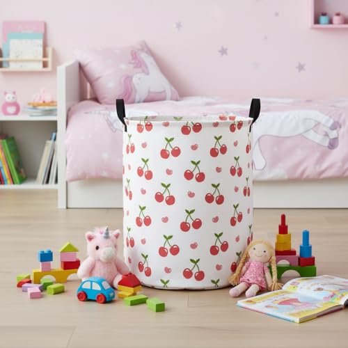 Image of Baby Laundry Hamper Basket Baby Hamper for Nursery Boy and Girl Cute Storage Bin Organizer Boho Room Decor(Cherry)