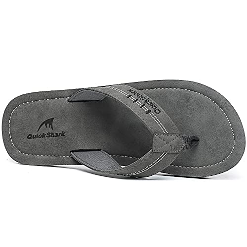 Image of Quickshark Mens Flip Flops Leather Thong Sandals Arch Support Beach Slippers