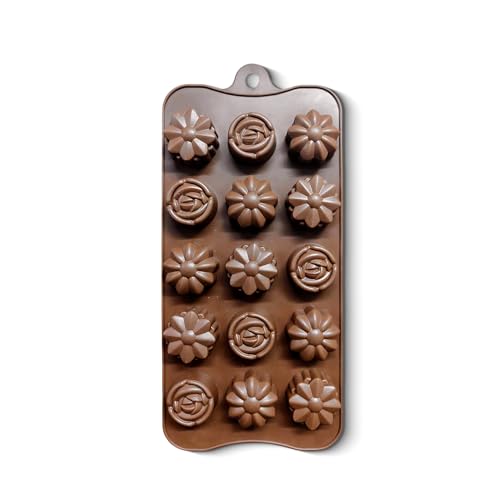 Image of HS Multiflower Silicone Mould, Non-Stick Food Grade Silicone Mould for Chocolate, Candy, Jelly & Ice Cube (Brown)