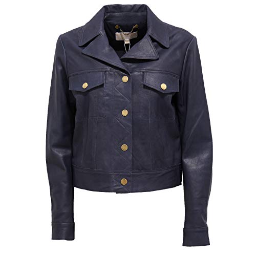 Blouson cuir femme bleu marine Michael Kors vintage veste mi-saison taille M